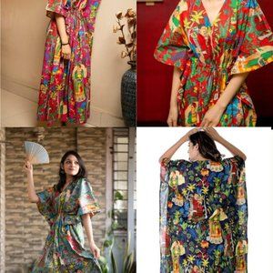 4 of Pack Summer Frida Kahlo Kaftan, Cotton Summer Wear, Holiday Beach Cover up